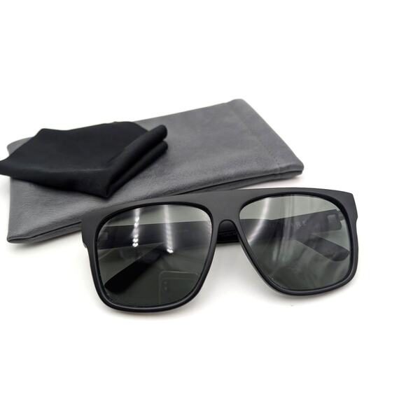 Aire Unisex Eris Steel Square Sunglasses Black Frame with Green Mono Lens - Picture 2 of 7